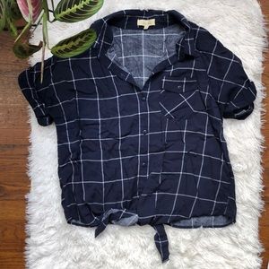 Love Notes Navy Blue & White Tie Front Shirt Large